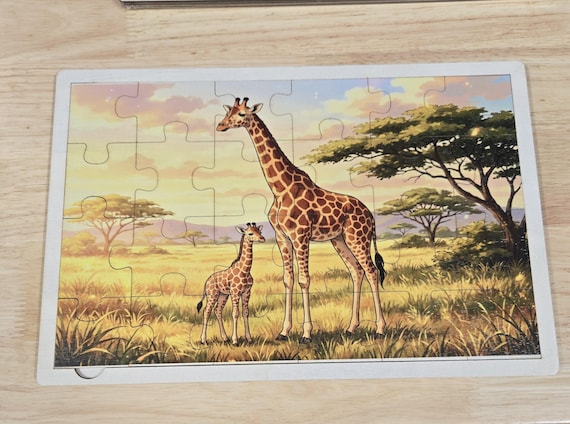 Wooden Giraffe Puzzle: African Savanna Animal Learning Toy (24 Pieces)