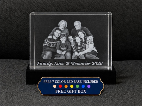 Custom 3D Crystal Photo Gift - Personalized Engraved Keepsake for Weddings, Anniversaries, Couples, Families & Memorials