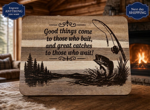 Rustic Fishing Cutting Board – Lake House Decor, Fisherman Gift, Cabin Kitchen Serving Board