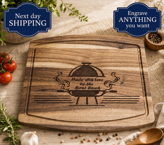Personalized Wooden Cutting Board - Engraved Chef Design, Custom Kitchen Gift for Weddings, Housewarming & Anniversaries