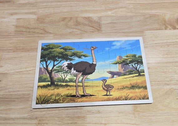 African Ostrich Wooden Puzzle for Kids | Safari Wildlife Montessori Toy (24 Pieces)