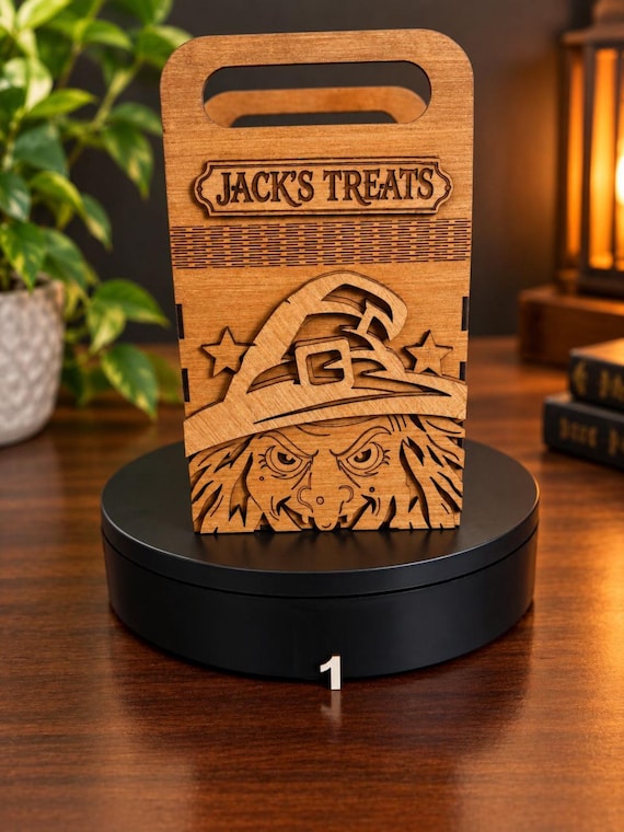 Personalized Wooden Halloween Candy Bag - Custom Engraved Trick or Treat Basket & Bucket for Kids, Spooky Keepsake Gift