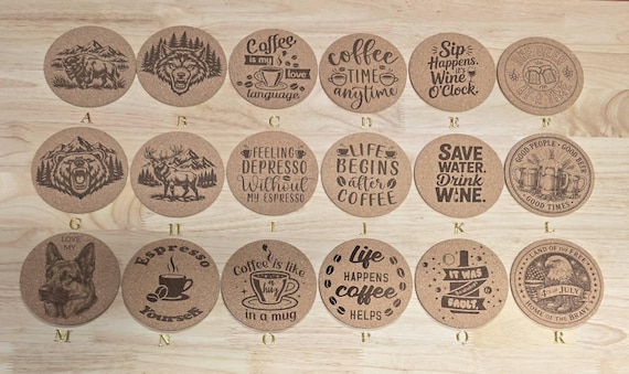 Custom Engraved Cork Coasters - Personalized Logo Set for Business Branding & Corporate Gifts