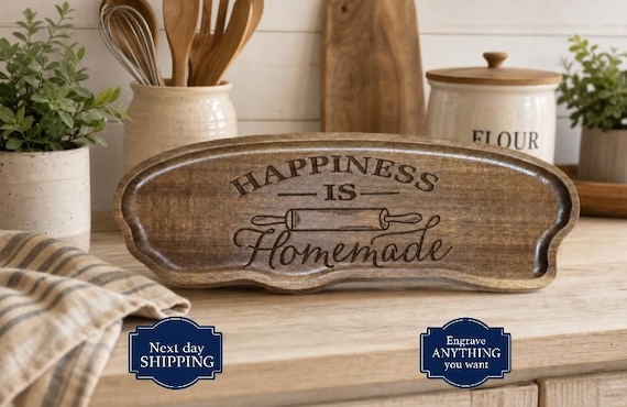 Happiness Is Homemade Kitchen Sign – Rustic Farmhouse Wall Decor (11.5" x 4")