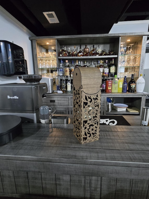 Personalized Laser-Cut Wooden Wine Box - Rustic Vertical Bottle Holder, Custom Engraved Gift for Weddings & Anniversaries