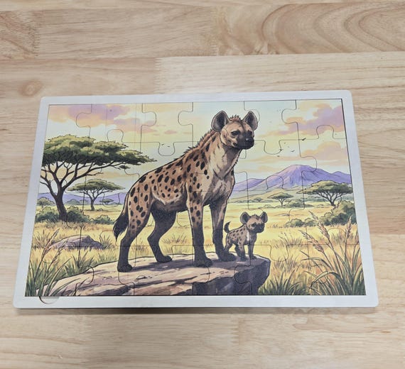 African Hyena Wooden Puzzle | Safari Wildlife Montessori Toy (24 Pieces)