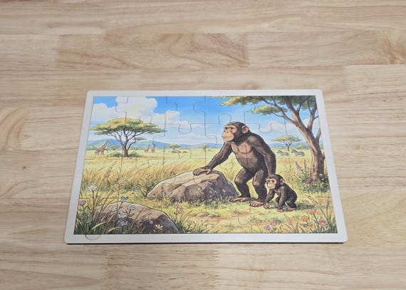 Wooden Chimpanzee Puzzle for Kids Montessori Safari Animal Learning Toy Preschool Educational Jungle Gift