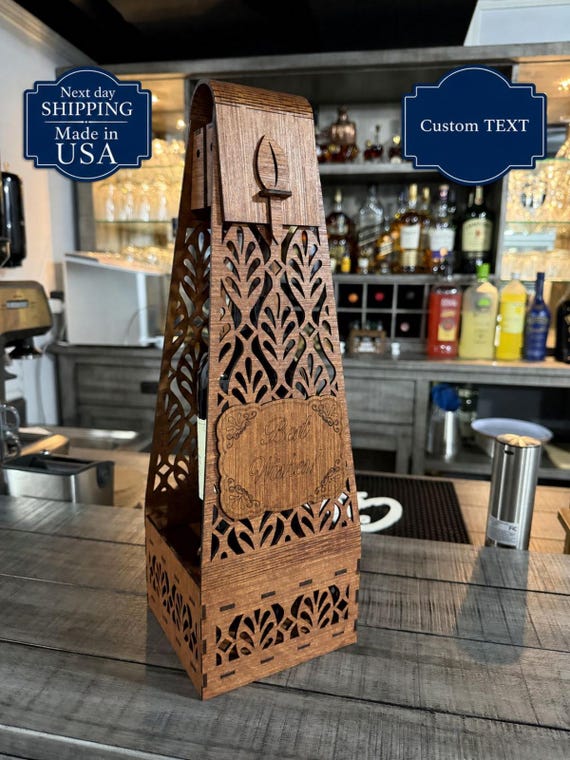 Personalized Laser-Cut Wooden Wine Box - Engraved Anniversary Gift for Couples, Wedding & Bridal Party Keepsake