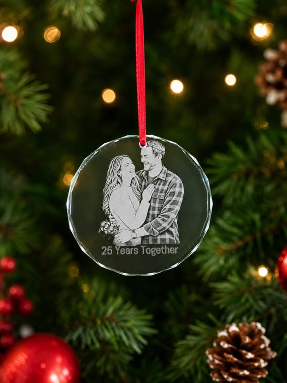 Personalized Christmas Ornament, Custom Glass Keepsake Family Tree, Engraved Holiday Decor, Anniversary Gift
