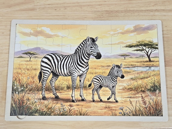 Zebra Wooden Jigsaw Puzzle Safari Animal Montessori Learning Toy Educational Gift for Toddlers & Preschoolers