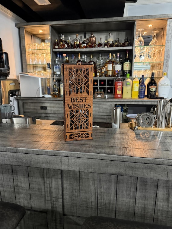Personalized Wooden Whiskey Bottle Box - Laser Engraved Bourbon Gift Case for Groomsmen, Fathers Day, Birthday