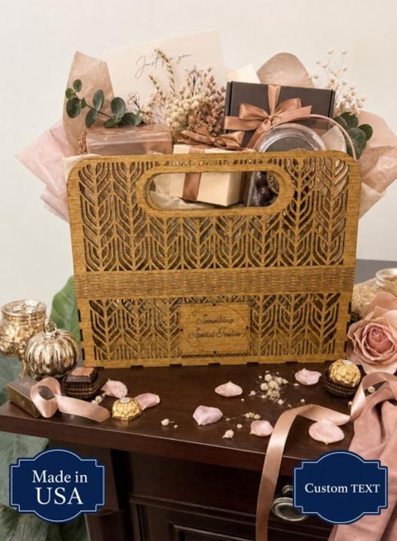 Personalized Wooden Gift Box with Handle - Custom Engraved Keepsake, Made in USA for Weddings, Anniversaries & Bridesmaid Gifts