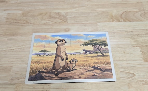 African Meerkat Wooden Puzzle: Safari Wildlife Montessori Learning Toy