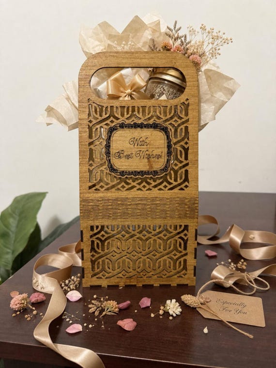 Laser-Cut Wooden Gift Bag - Reusable Decorative Basket with Handles for Weddings, Birthdays & Celebrations