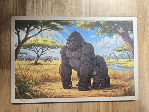 African Gorilla Wooden Jigsaw Puzzle | Montessori Safari Wildlife Toy (24 Pieces)