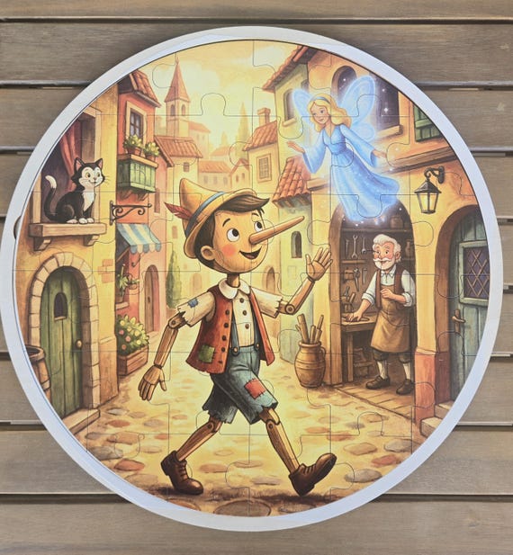 Pinocchio Wooden Jigsaw Puzzle: Classic Fairy Tale Montessori Toy (12x12 inches)