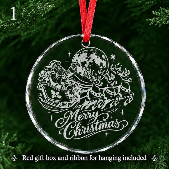 Engraved Crystal Christmas Ornament - Personalized Glass Keepsake Gift for Family, Holiday Tree Decoration with Red Gift Box