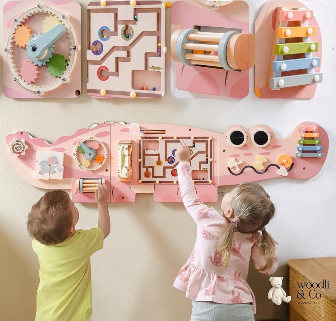 Wooden Busy Board Montessori Toy, Toddler Sensory Activity Board, Fine ...
