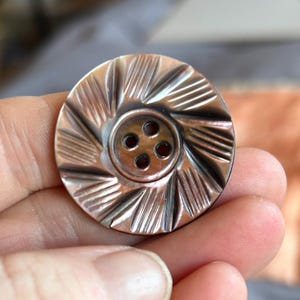 Swirling sunburst Antique mother of pearl button-1 3/16" carved