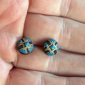 Antique painted black glass tiny buttons-matched pair