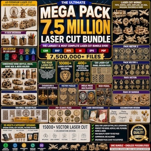 CNC Router Files Bundle 7.5 Million– Mega CNC Design Pack for Laser & Router Machines, Multiple Categories CNC Patterns