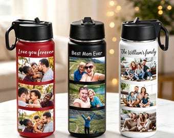 Personalized Photo Water Bottle 22 oz, Insulated Stainless Steel Tumbler, Custom Picture Sport Bottle with Straw, Fathers Day Gifts
