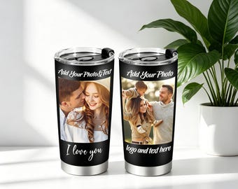 Personalized Tumbler with Pictures Text - 20oz Stainless Steel Coffee Mug - Custom Gift for Christmas, Anniversary,Birthday,Fathers Day Gift