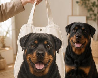 Custom Pet Portrait Tote Bag Personalized Dog Cat Photo Canvas Handbag Cute Memorial Keepsake Gift for Pet Lovers Unisex Tote