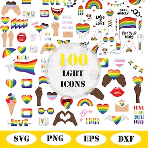 100 Lgbtq icons, LGBTQ+ images, LGBT phrases LGBT svg clipart vector ai png dxf eps stencil cut file silhouette cricut vinyl