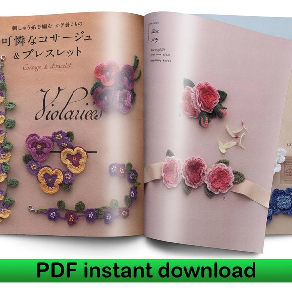 Violariees Corsage and Bracelet Japanese Crochet Ebook Crochet flower motif Violariees Crochet motifs Crochet patterns book