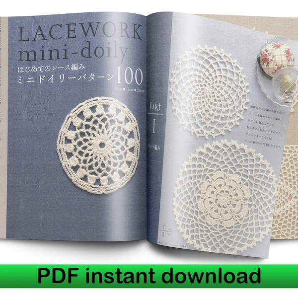100 Lace mini doilies JAPANESE Crochet doilies Haakpatronenboek eBook haakboek PDF - Haakpatroon, Gehaakt minidoily patroon