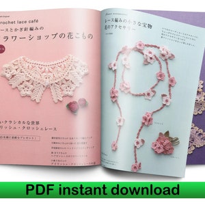Crochet lace cafe JAPANESE Crochet bouquets Crochet accessories Crochet bag Crochet doily Stole EBook crochet book PDF crochet pattern