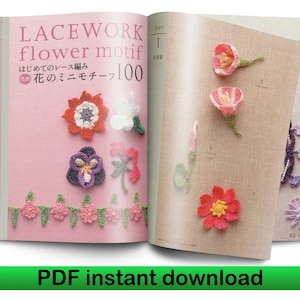 100 Flower motifs Crochet patterns JAPANESE book eBook crochet book PDF crochet pattern, PDF pattern Crochet flower pattern