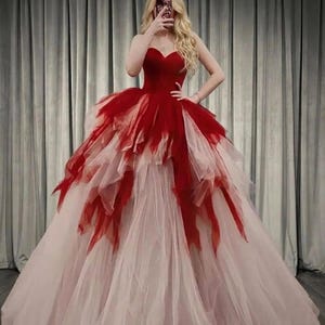 red fantasy dress Fancy Dresses Formal with Cape Sleeves Red Fairy Evening Gown Off Shoulder SS215 SHARONSAID model Stacey Smith. Red and Black Lace Princess