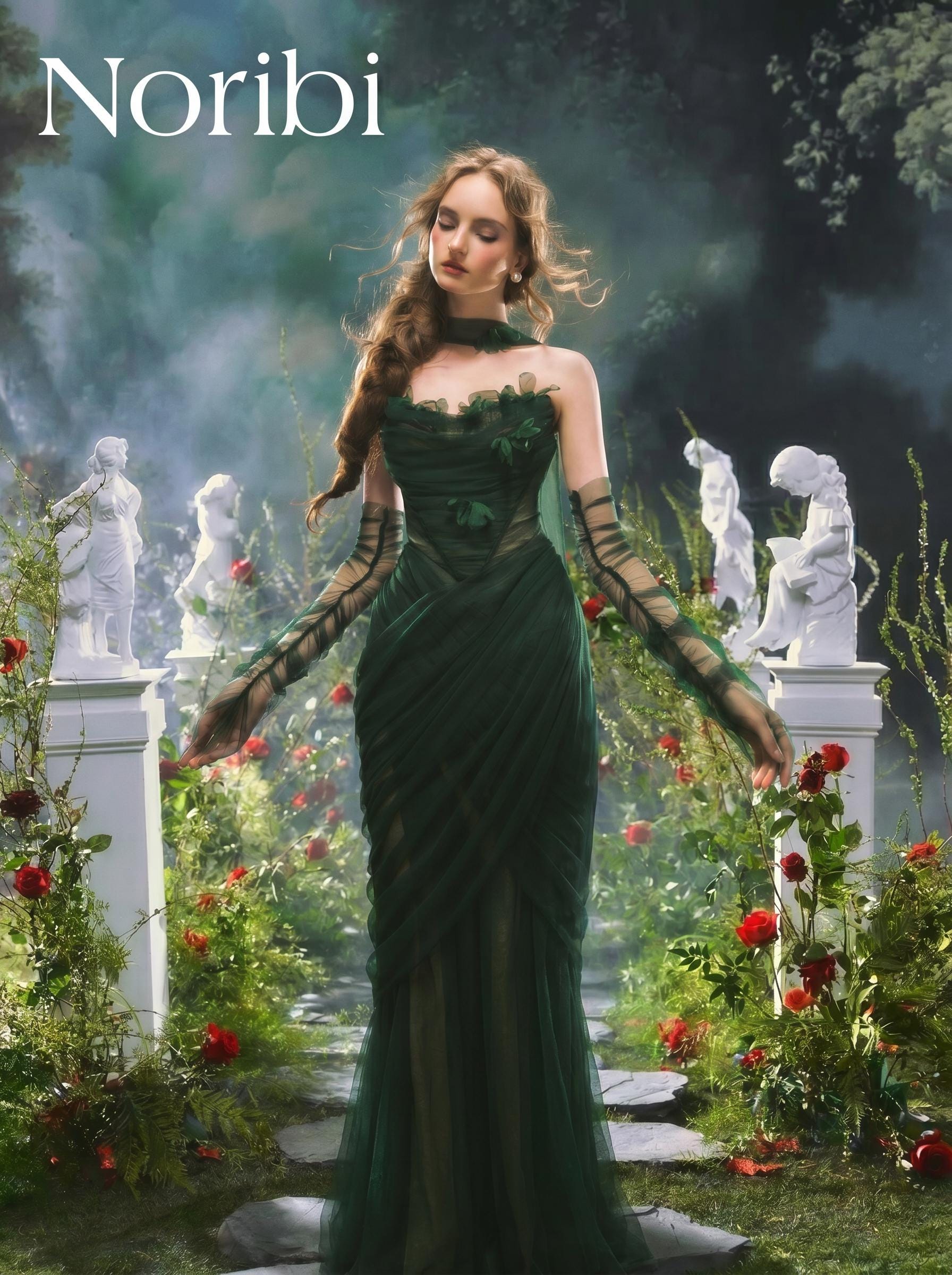 emerald green fairy dress Fairy Prom Dress 2024 with Long Sleeves Detachable – DressCulture main image 1