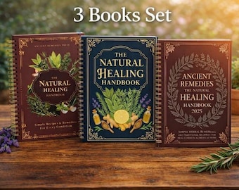 3 Bücher Set – Handbuch der Naturheilkunde | Alte Pflanzliche Heilmittel Anleitung | Home Kräuterrezept-Buch | Wellness & Selbstfürsorge Geschenk