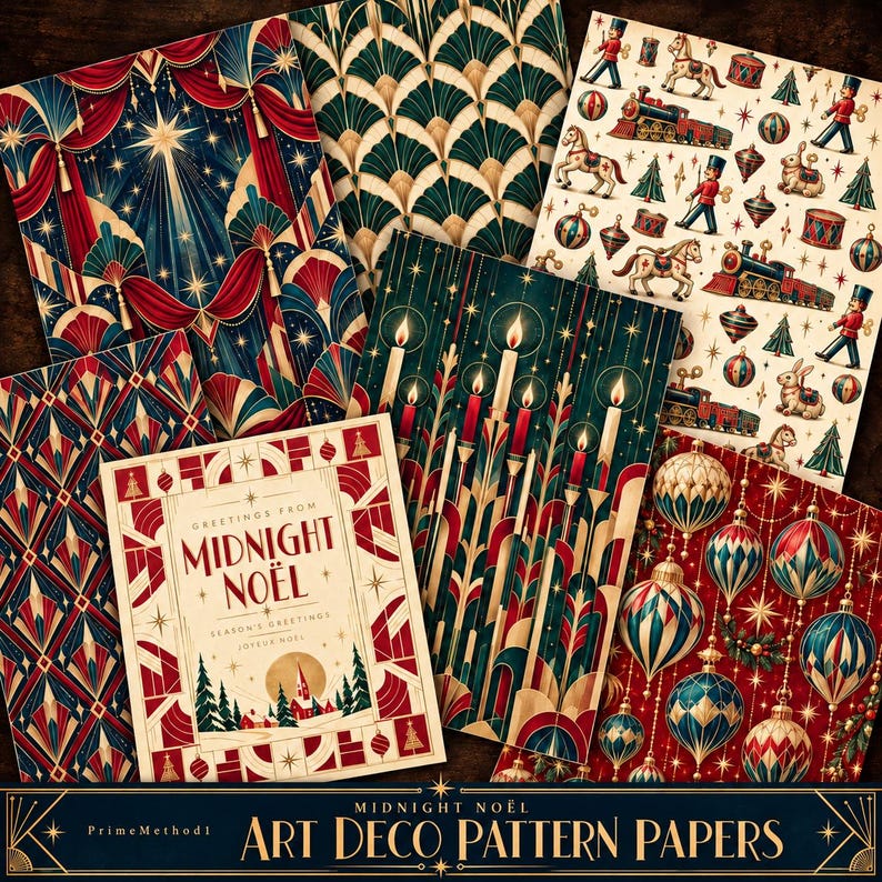 Art Deco Christmas Digital Paper Bundle, 30 Vintage Printable Scrapbook ...