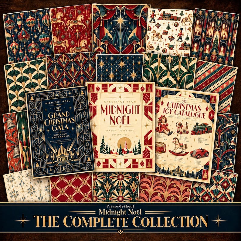 Art Deco Christmas Digital Paper Bundle, 30 Vintage Printable Scrapbook ...