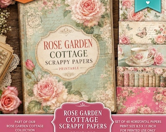 Vintage Floral Printable Scrapbook Paper Pack: 40 Cottagecore Junk Journal Pages, Shabby Chic Backgrounds