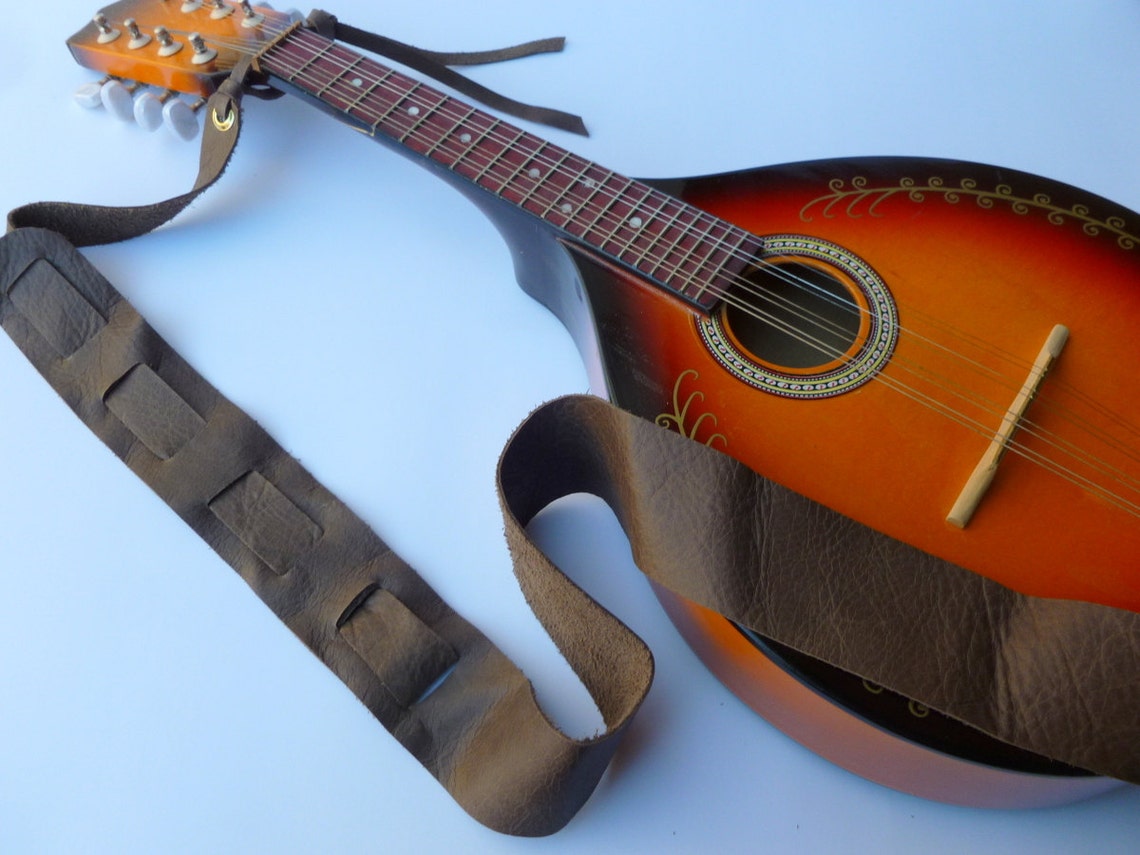 Dark Brown Leather Mandolin Strap Adjustable length Etsy