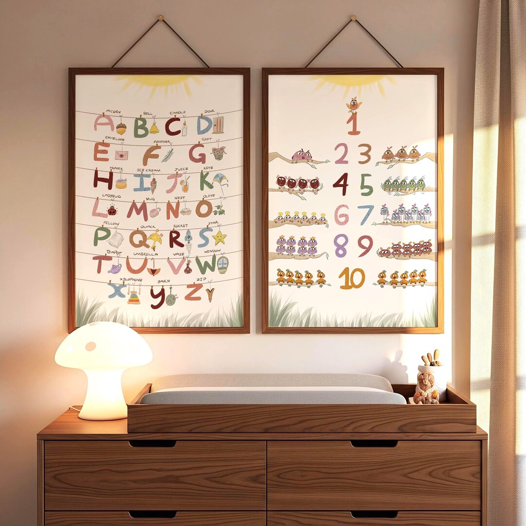 Alphabet and Numbers Bundle Printable, ABC Counting Poster Set for Kid ...