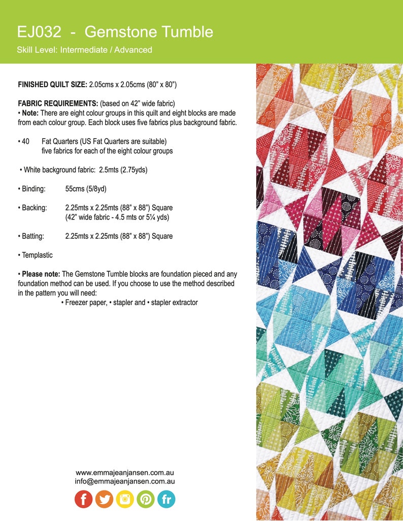 Gemstone Tumble Quilt PDF Pattern by Emma Jean Jansen Immediate Download image 2