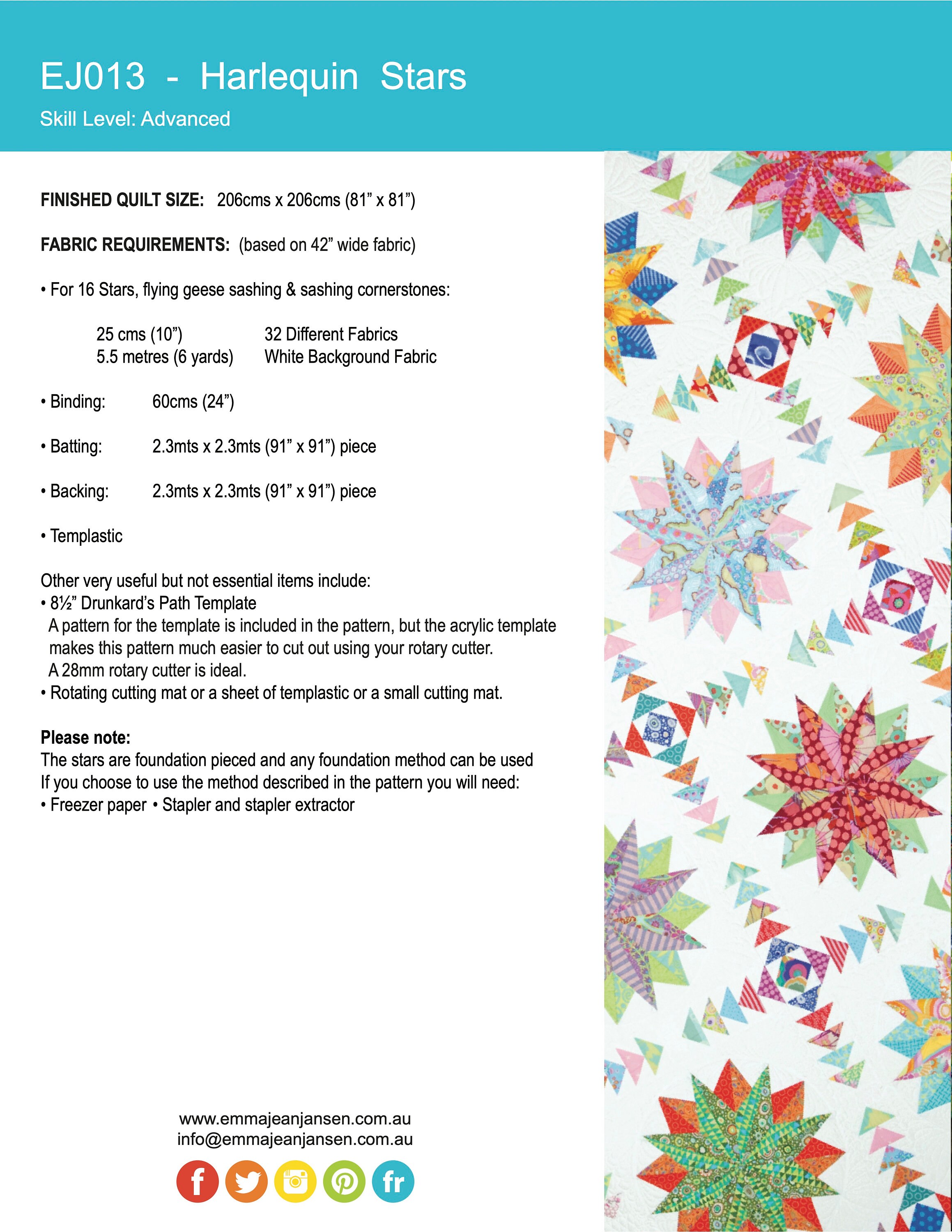 Harlequin Stars Quilt Pattern PDF by Emma Jean Jansen - Immediate ...