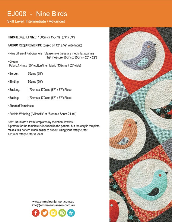 Nine Birds Quilt Pdf Pattern By Emma Jean Jansen Immediate Etsy
