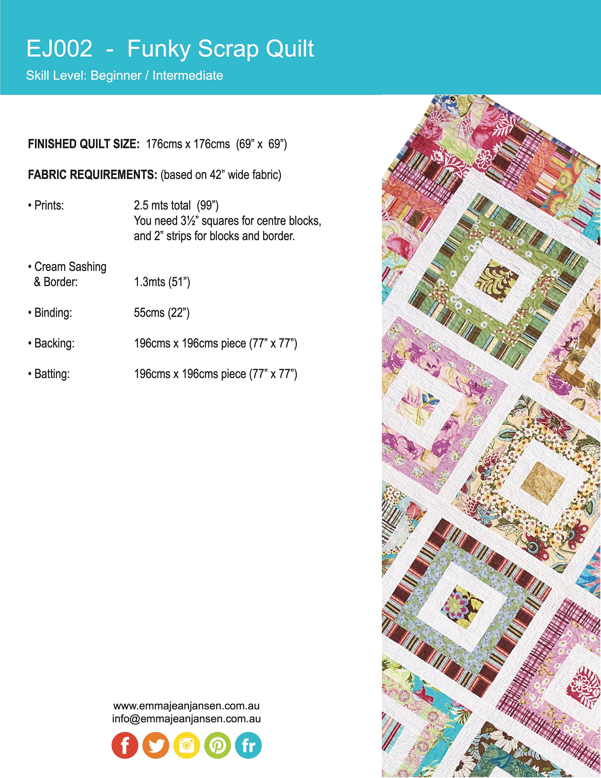 Funky Scrap Quilt PDF Pattern by Emma Jean Jansen - Immediate Download ...
