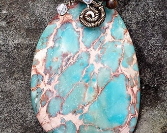ST174 Light Blue Sea Sediment JASPER HANDCRAFTED PENDANT Women Womans Fashion Womans Jewelry Womans Necklace Holistic Handmade Moonfeatherz