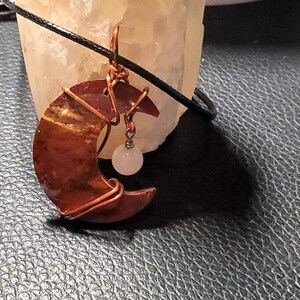M14 Red Moss Agate Moon Pendant Stone Pendant Moonstone Womans Stone Jewelry Womans Necklace Hand Wire Wrapped Gemstone Jewelry Moss Agate