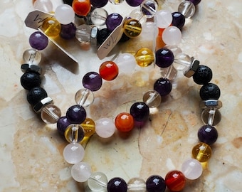 ANXIETY Relief Crystal Bracelet, Amethyst & Rose Quartz Stress Relief Jewelry, Healing Crystal Jewelry, Stretch Bracelet, Gift for Her ANX1