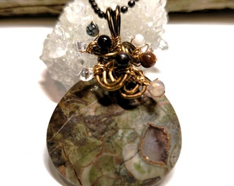 Spider Web Agate Pendant Necklace, Handcrafted Stone Jewelry