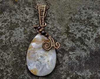 Crazy Lace Agate Pendant Necklace, Hand Wire-Wrapped Gemstone Jewelry
